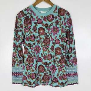 Sundance Boho Floral Top M Waffle Thermal Knit Long Sleeve Tee Shirt Womens